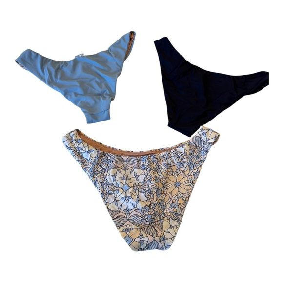 J. Crew Blues Bundle Curved-Waist Cheeky Bikini Bottom  High-Cut Leg Medium NEW - Picture 2 of 16
